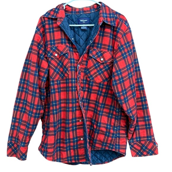 Williams Bay Red Plaid Quilted Lined Flannel Shirt Jacket Mens Size L - Picture 1 of 5